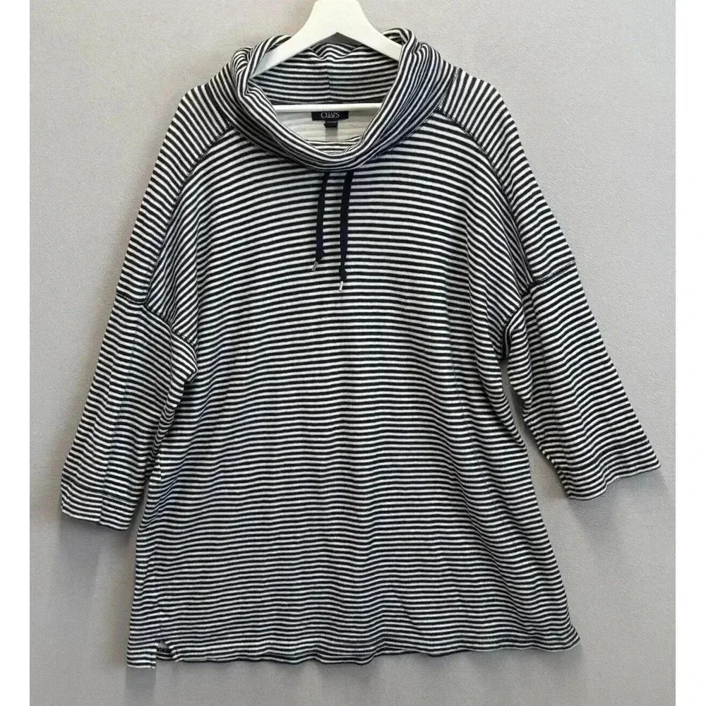 CHAPS Sweater Women's Sz 2X Striped Cowl Neck Cotton Blend Long Sleeve Pullover